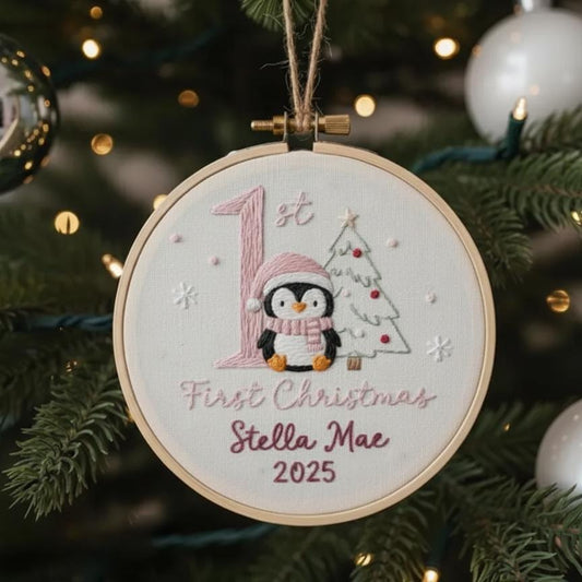Custom Reindeer Baby's First Christmas Hand Embroidered Ornament, Personalized Unique Gift for New Baby, 2025 Christmas Gift, Holiday Decor 7