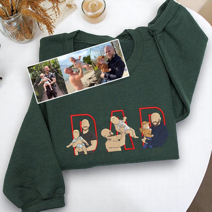 Dad Portrait Custom Embroidered Hoodie, Dad Picture,Custom PAPA Photo Embroidery Sweatshirt, Custom Dad Hoodie, Memorial Shirt Gifts For Dad