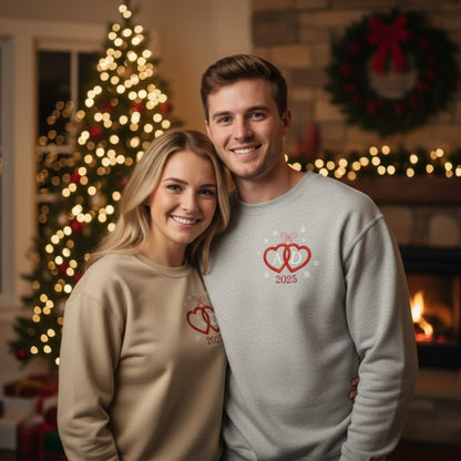 Heart Bow Embroidered Sweatshirt Personalized Couple Christmas and Valentine Gift, Custom Initials Monogram Shirt, Romantic Matching Outfit