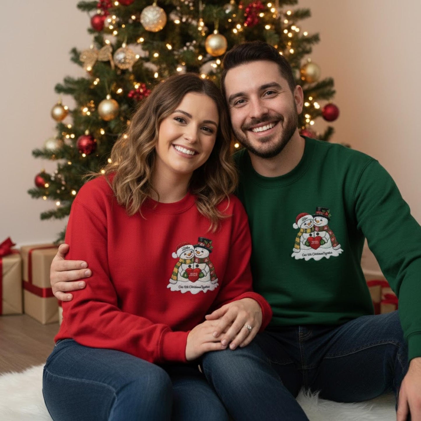 Custom Embroidered Sweatshirt for Couples Newlywed First Christmas Married Matching Mr and Mrs Shirt Personalized Holiday Gift Keepsake