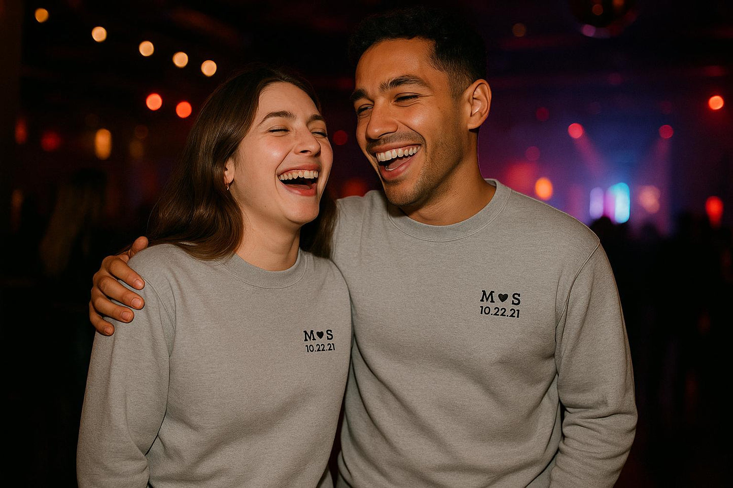 Personalized Embroidered Couple Sweatshirt, Hoodie Custom Initials Wedding Date on Left Chest Anniversary Gift T-Shirt, Valentines Day Shirt