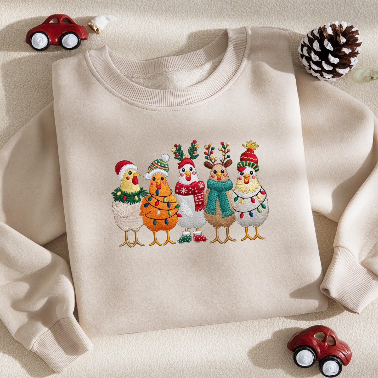 Embroidered Christmas Chickens Sweatshirt – Funny Holiday Farm Shirt
