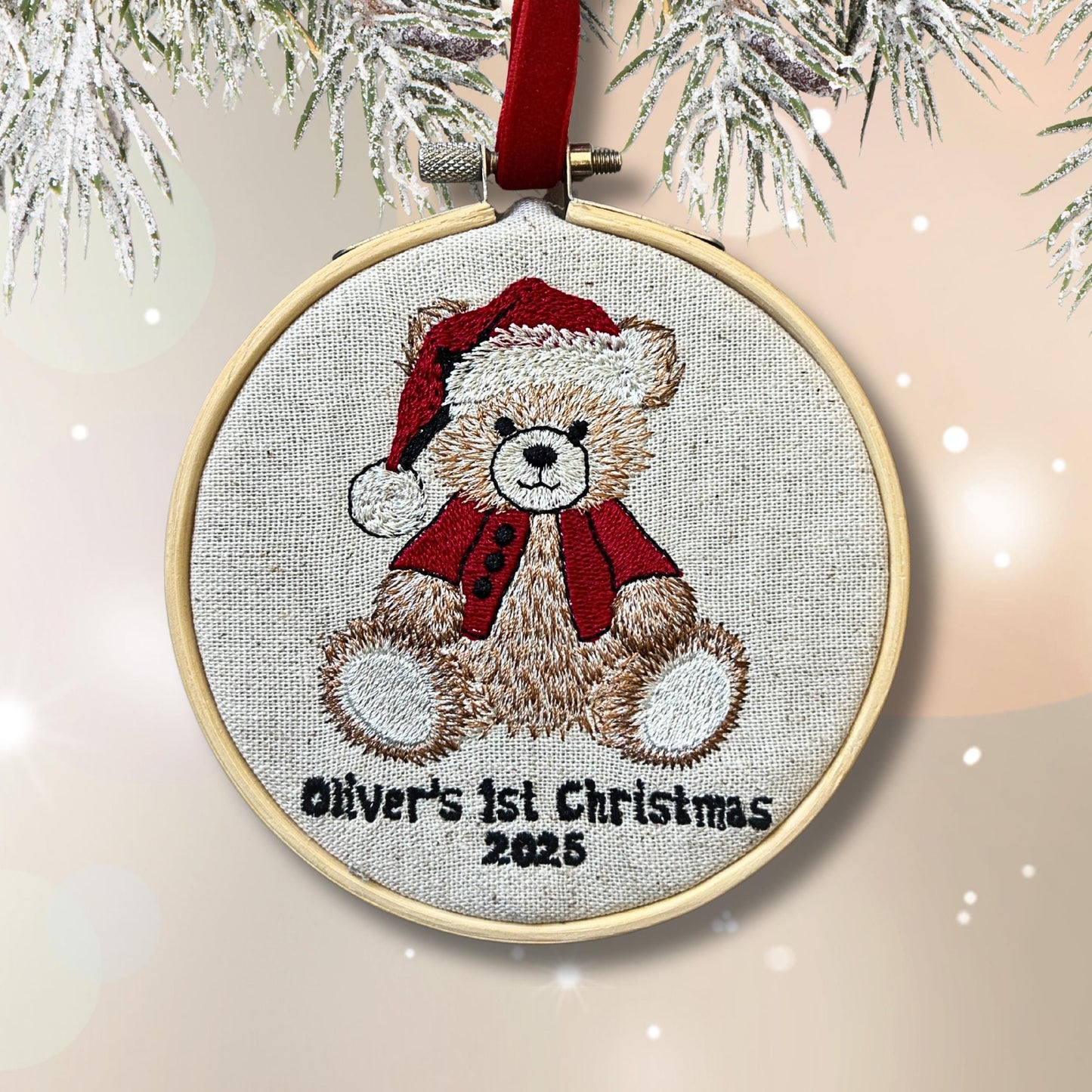 Baby's First Christmas Ornament, Embroidered New Baby Gift Custom Embroidered Ornament Keepsake Personalized Ornament for Baby 1st Christmas