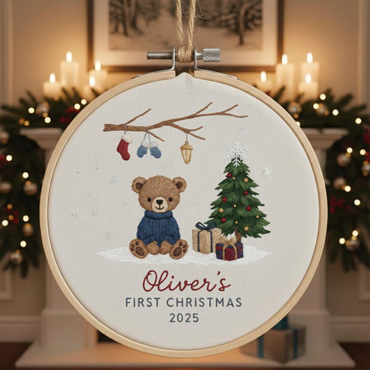 Personalized Baby’s First Christmas Embroidered Ornament, Custom Newborn Keepsake, Baby Girl Ornament, Handmade New Baby Gift 4