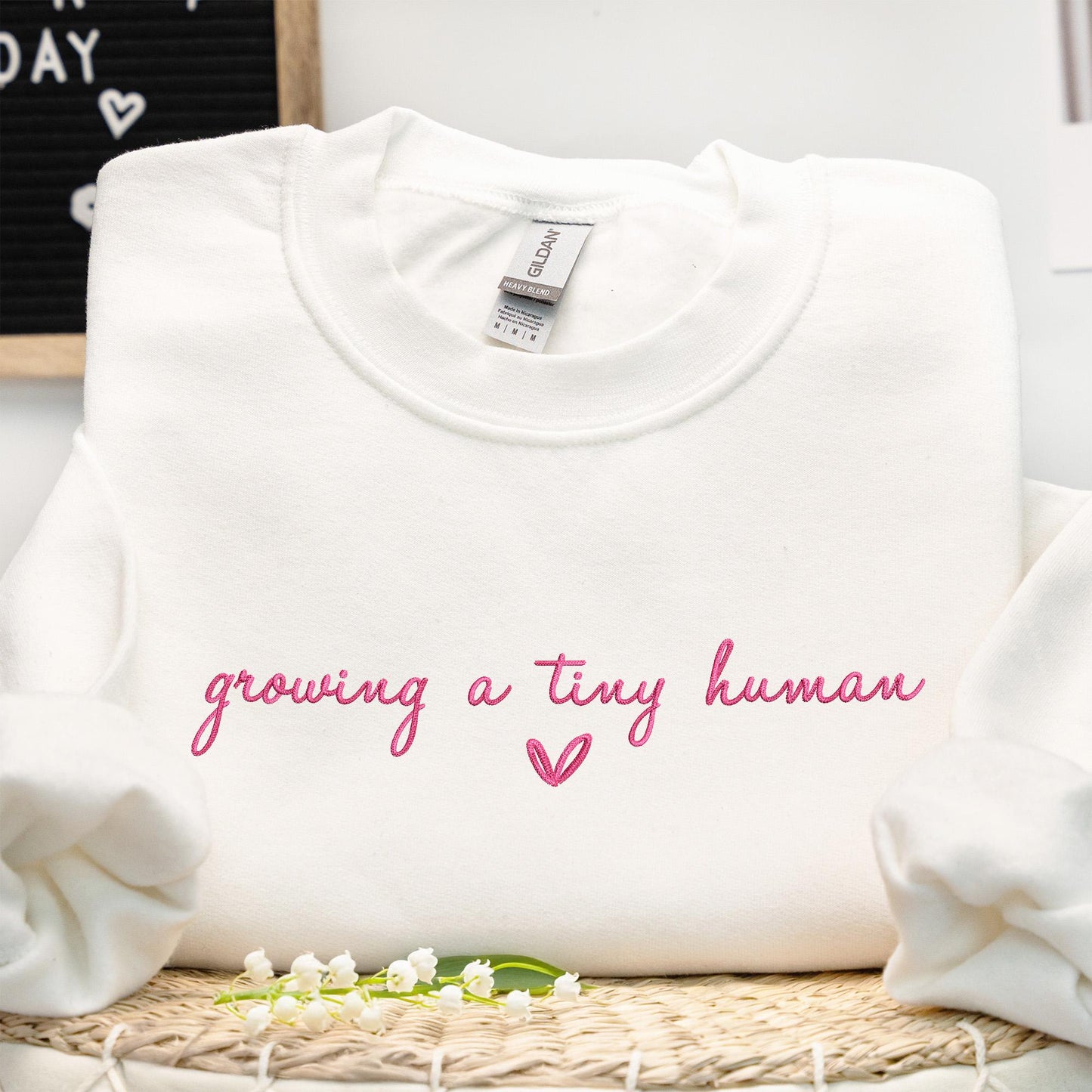 Growing a Tiny Human Embroidered Sweatshirt - Maternity Sweatshirt - Pregnancy Announcement Sweater - Mom to Be Gift - Baby Shower Gift