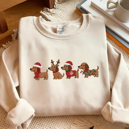 Embroidered Dachshund Christmas Sweatshirt, Wiener Dog Holiday Shirt, Dog Lover Gift ,Holiday Sweater, Cute Christmas Dog Shirt