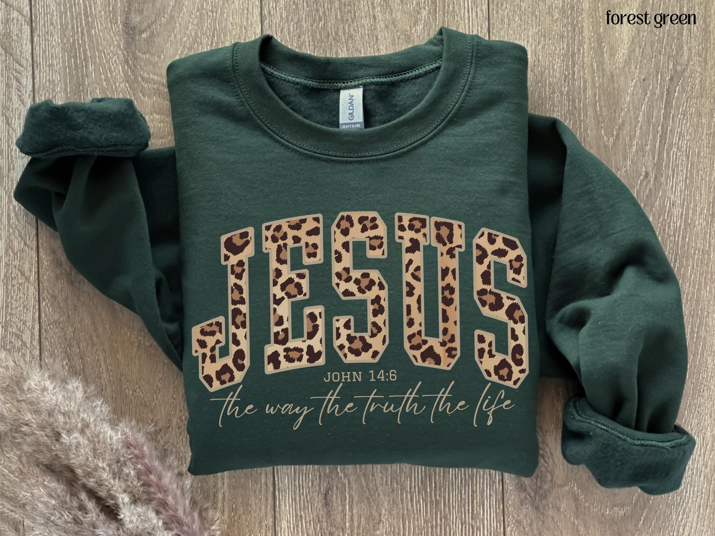 Christian Jesus Sweatshirt, Cheetah Print Bible Verse Tshirt, Trendy Faith Apparel Gift, Jesus Loves You, The Way The Truth The Life