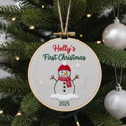 Custom Name Baby's First Christmas Hand Embroidered Ornament, Reindeer Holiday Decor, Personalized Unique Gift for Baby, 2025 Christmas Gift