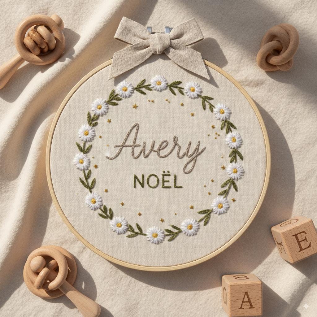 Custom Embroidered Baby Name Hoop | Floral Nursery Art & Baby Shower Gift | Embroidery Gift for Newborn Baby Shower | Newborn Nursery Decor