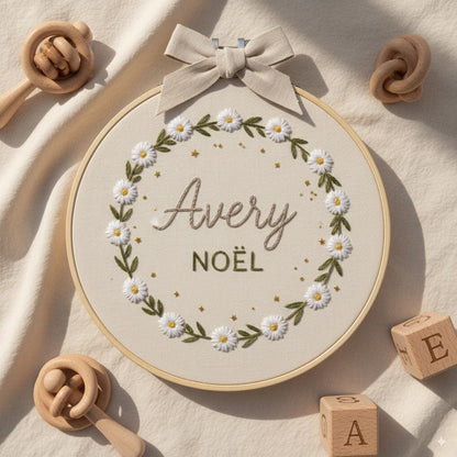 Custom Embroidered Baby Name Hoop | Floral Nursery Art & Baby Shower Gift | Embroidery Gift for Newborn Baby Shower | Newborn Nursery Decor