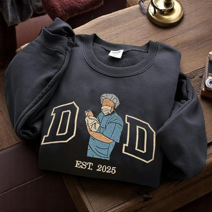 Dad Sweatshirt with Kid Portrait Embroidered, Portrait From Photo, Memorial Shirt for Dad, Dad Picture Hoodie, Custom Embroidered photo