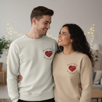 The Year I Found My Missing Piece Embroidered Shirt Personalized Couple Sweatshirt Christmas Gift Matching Outfit Newlywed Present