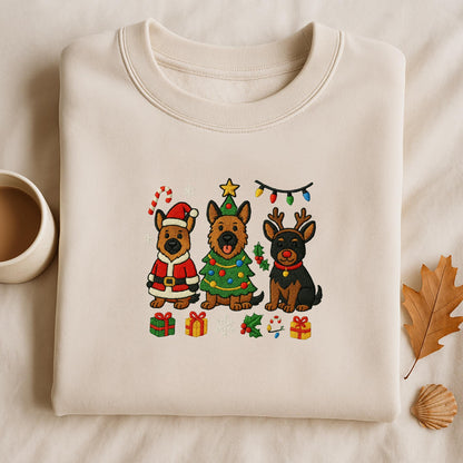 Christmas German Shepherd Embroidered Sweatshirt: Holiday Dog Lover Gift