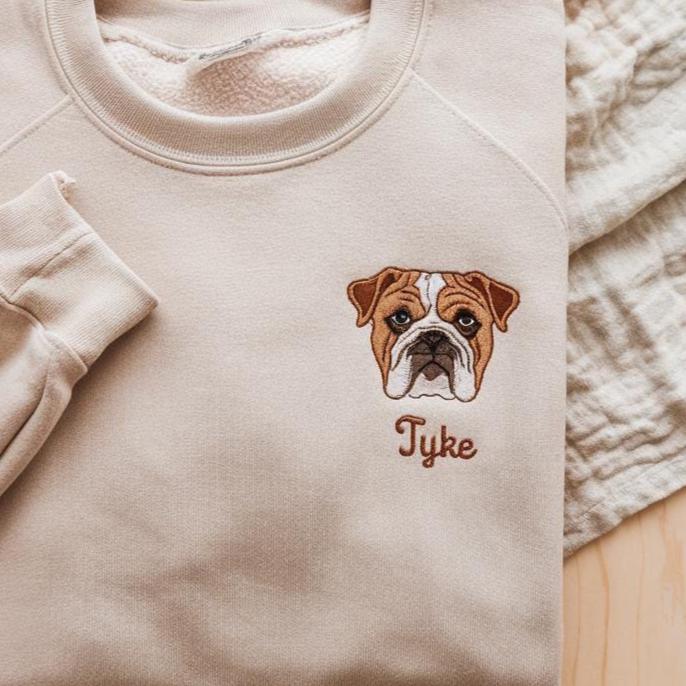 Custom Pet Portrait Embroidered Sweatshirt: Personalized Dog or Cat Sweater