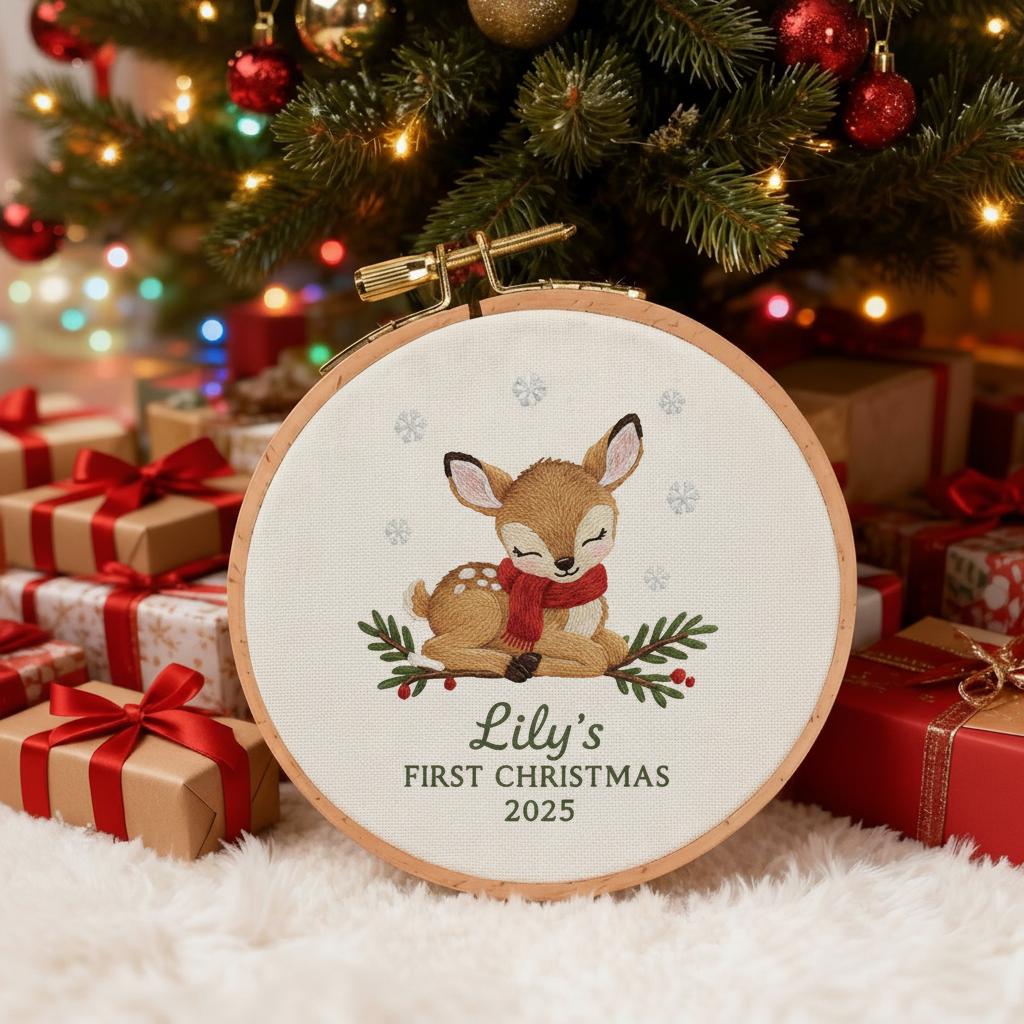 Personalized Baby's First Christmas Embroidered Ornament, Custom Name Keepsake