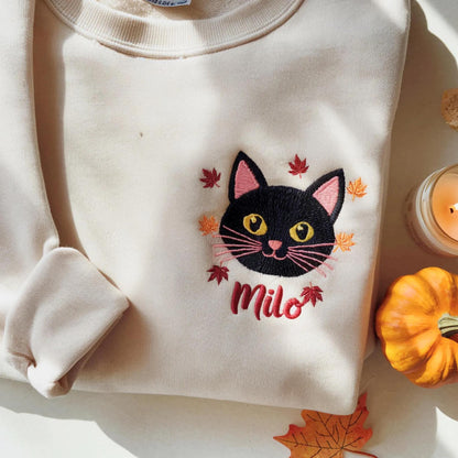 Custom Embroidered Pet Portrait Sweatshirt: Personalized Dog or Cat Gift