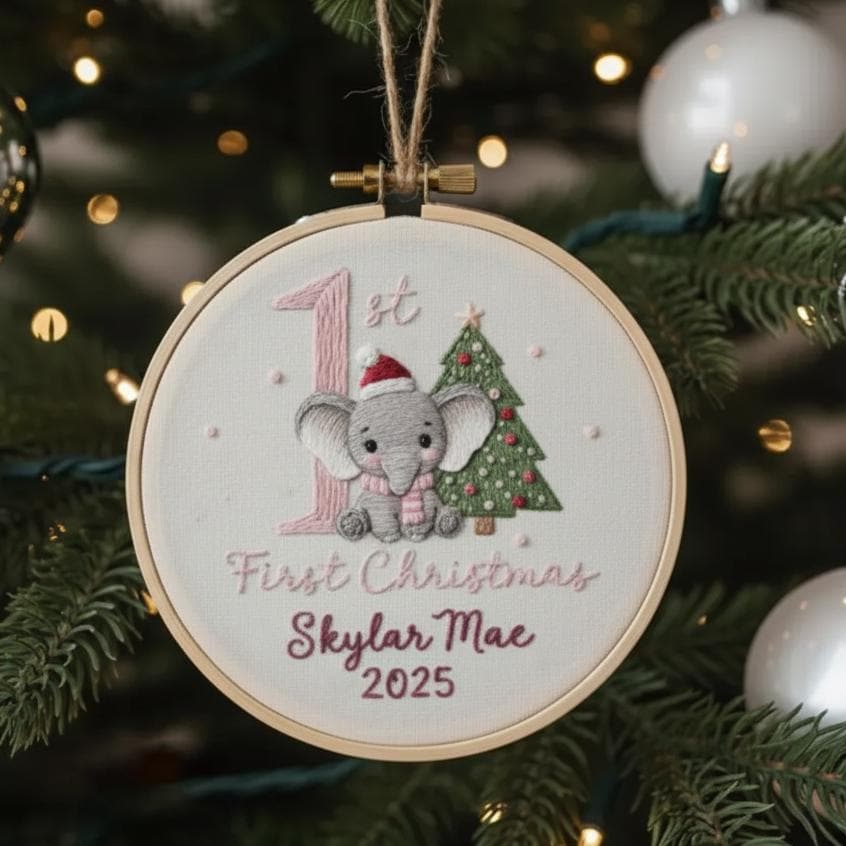 Custom Reindeer Baby's First Christmas Hand Embroidered Ornament, Personalized Unique Gift for New Baby, 2025 Christmas Gift, Holiday Decor 6