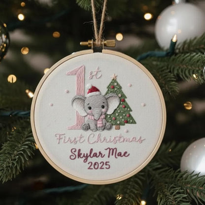 Custom Reindeer Baby's First Christmas Hand Embroidered Ornament, Personalized Unique Gift for New Baby, 2025 Christmas Gift, Holiday Decor 6