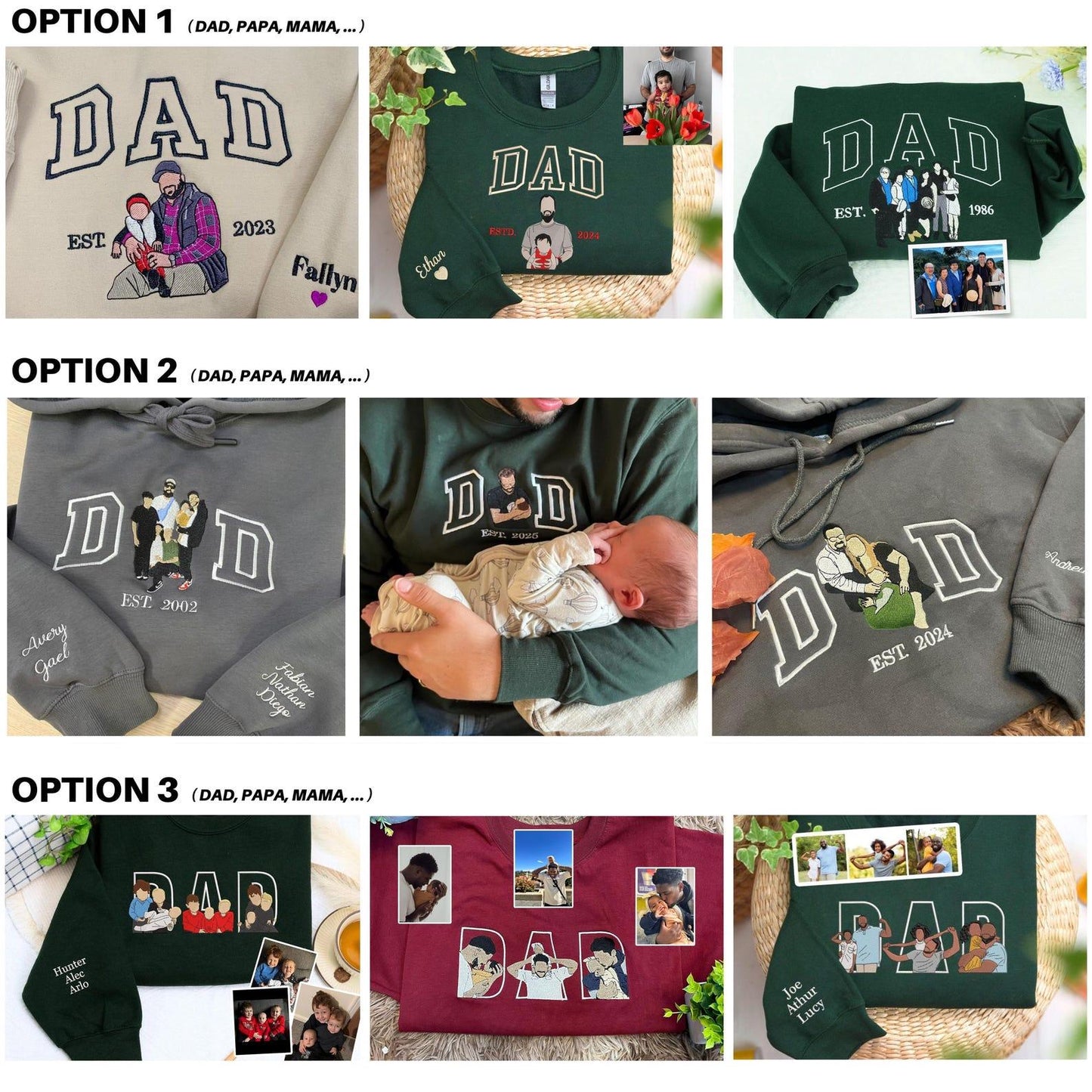 Custom PAPA Photo Embroidery Sweatshirt, Embroidered Dad Sweatshirt, Custom Father's Day Crewneck, Memorial Shirt Gifts For Dad