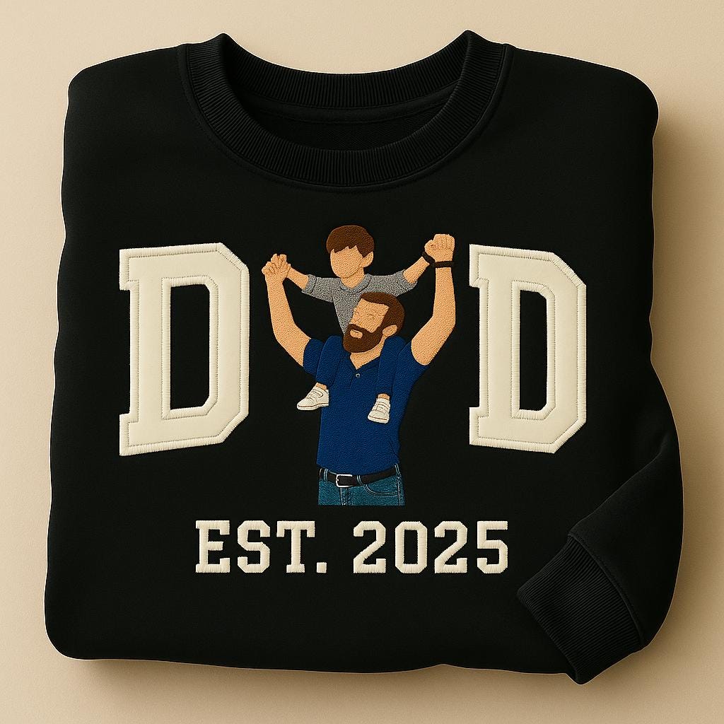 Custom Embroidered Dad Sweatshirt – Personalized Father’s Day Gift, Portrait from Photo, Family Sweatshirt, Custom text Shirt, New Dad Gift