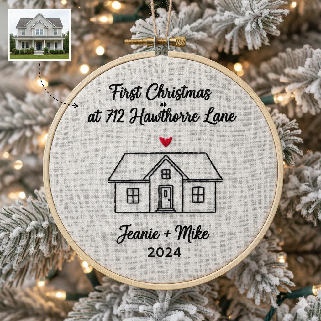 Personalized New Home Embroidered Christmas Ornament: Custom Photo