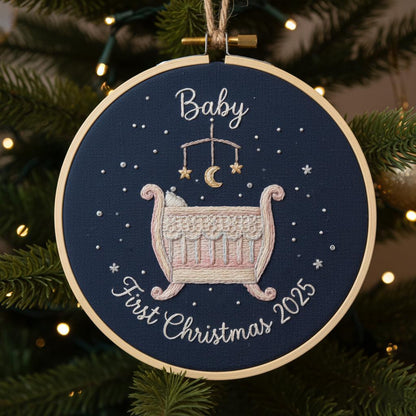 Personalized Baby's First Christmas Hand Embroidered Ornament, Handmade Holiday Decor, Unique Gift for New Baby, Custom Christmas Tree Gift 5