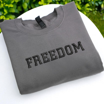 Freedom Charlie Kirk Embroidered Sweatshirt with USA Flag on SLeeve - Patriotic Sweatshirt - Justice for Charlie - America Womens Apparel