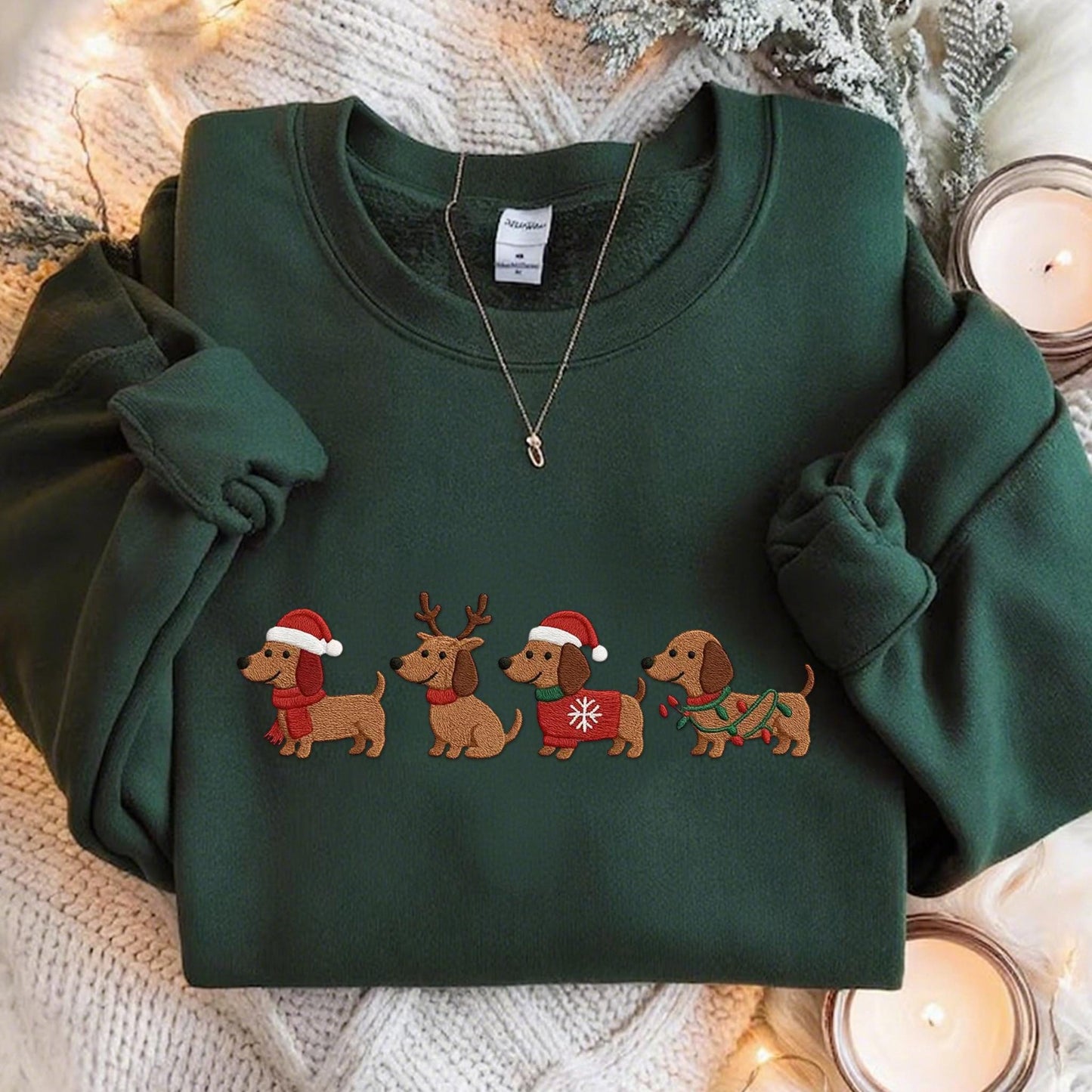 Embroidered Dachshund Christmas Sweatshirt, Wiener Dog Holiday Shirt, Dog Lover Gift ,Holiday Sweater, Cute Christmas Dog Shirt