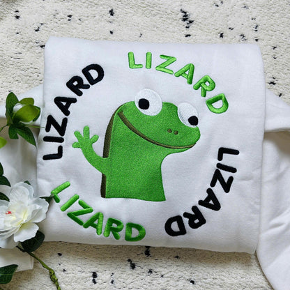 Embroidered “Lizard Lizard Lizard” Meme Shirt, Funny Viral TikTok Embroidered Tee, Weirdcore Humor Shirt, Gen-Z Gift for Him or Her