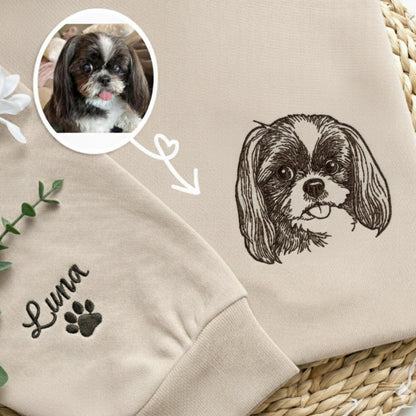 Custom Embroidered Line Art Pet Portrait Crewneck, Dog & Cat Gift 4