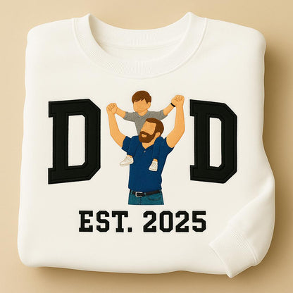 Custom Embroidered Dad Sweatshirt – Personalized Father’s Day Gift, Portrait from Photo, Family Sweatshirt, Custom text Shirt, New Dad Gift