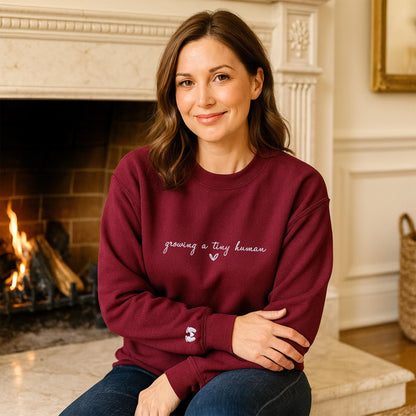Growing a Tiny Human Embroidered Sweatshirt - Maternity Sweatshirt - Pregnancy Announcement Sweater - Mom to Be Gift - Baby Shower Gift