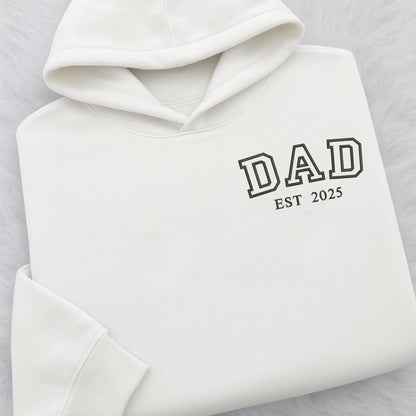 Personalised Embroidered DAD Est Hoodie, Custom DAD Est T Shirt, Custom Gift for New Parents, Matching Couple Gift, MUM Est Year Embroidery