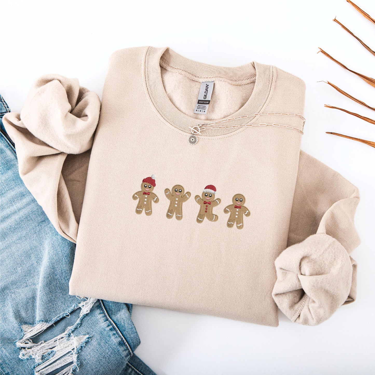 Embroidered Christmas Sweatshirt: Gingerbread Man Holiday Sweater