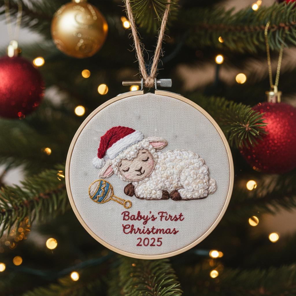 Personalized Baby's First Christmas Hand Embroidered Ornament, Handmade Holiday Decor, Unique Gift for New Baby, Custom Christmas Tree Gift 6