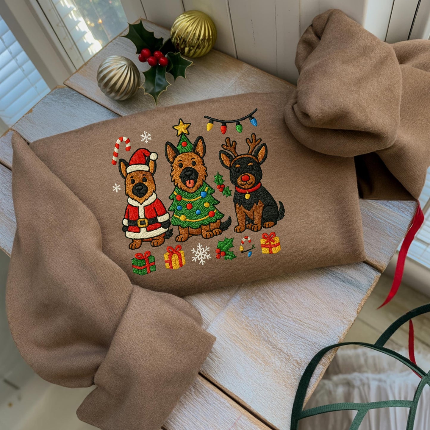 Christmas German Shepherd Embroidered Sweatshirt: Holiday Dog Lover Gift