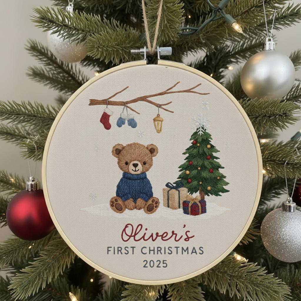 Personalized Baby’s First Christmas Embroidered Ornament, Custom Newborn Keepsake, Baby Girl Ornament, Handmade New Baby Gift 3