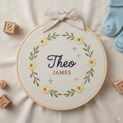 Custom Embroidered Baby Name Hoop | Floral Nursery Art & Baby Shower Gift | Embroidery Gift for Newborn Baby Shower | Newborn Nursery Decor