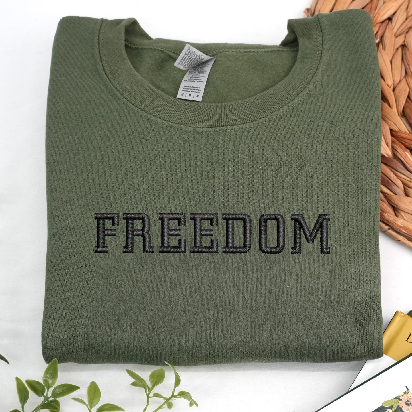 Freedom Charlie Kirk Embroidered Sweatshirt with USA Flag on SLeeve - Patriotic Sweatshirt - Justice for Charlie - America Womens Apparel