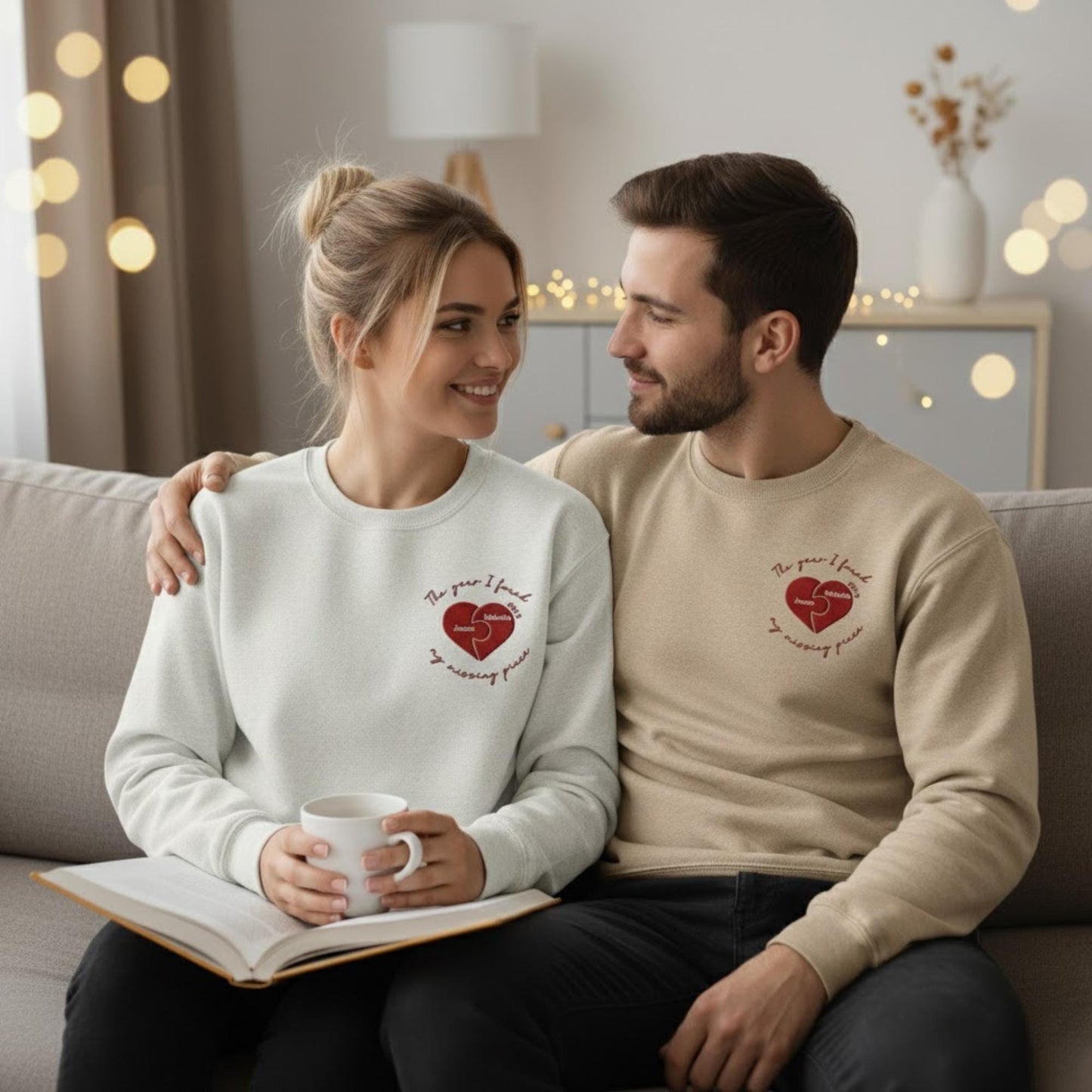 The Year I Found My Missing Piece Embroidered Shirt Personalized Couple Sweatshirt Christmas Gift Matching Outfit Newlywed Present