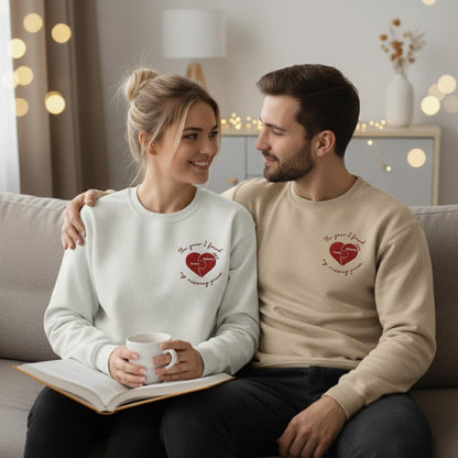The Year I Found My Missing Piece Embroidered Shirt Personalized Couple Sweatshirt Christmas Gift Matching Outfit Newlywed Present