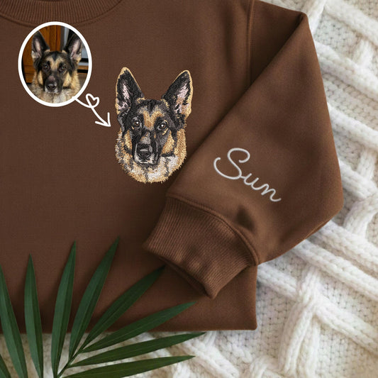 Custom Pet Portrait Embroidered Sweatshirt, Dog Memorial Gift