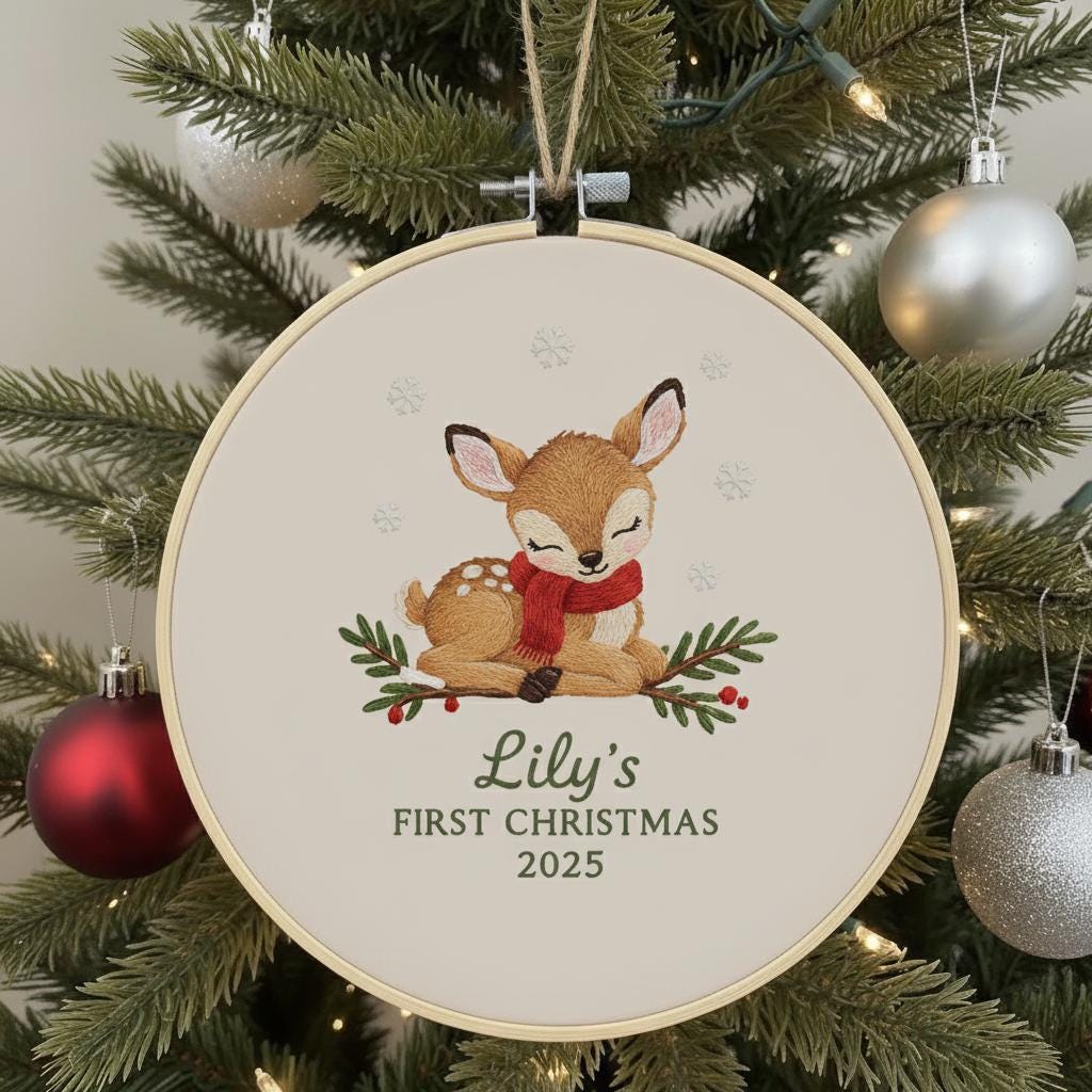 Personalized Baby's First Christmas Embroidered Ornament, Custom Name Keepsake