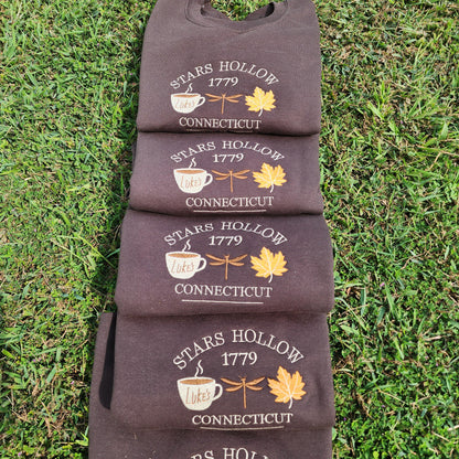 Gilmore Embroidered Sweatshirt, Stars Hollow dragonfly Embroidery, Luke's Coffee Leaves Autumn Sweater For Fans, Cute Christmas Gift For Her