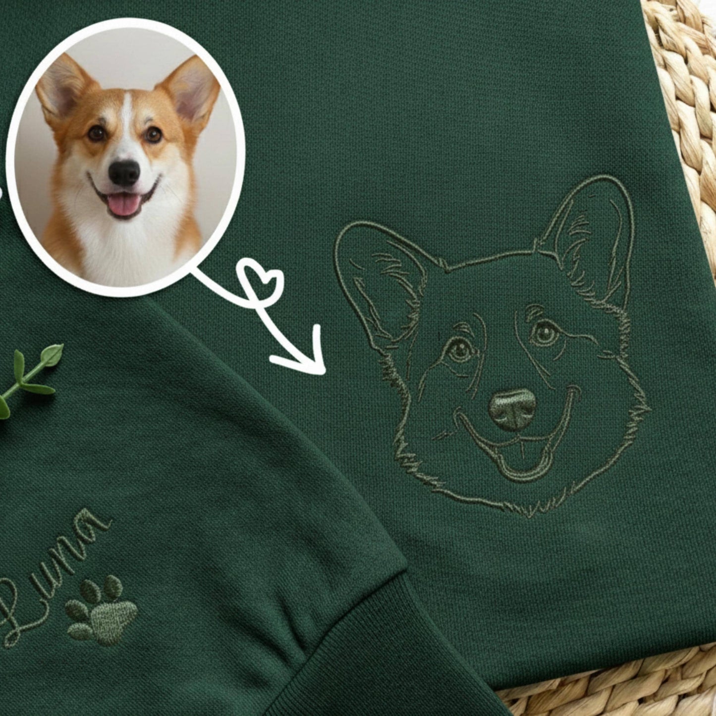 Custom Embroidered Line Art Pet Portrait Crewneck, Dog & Cat Gift 2
