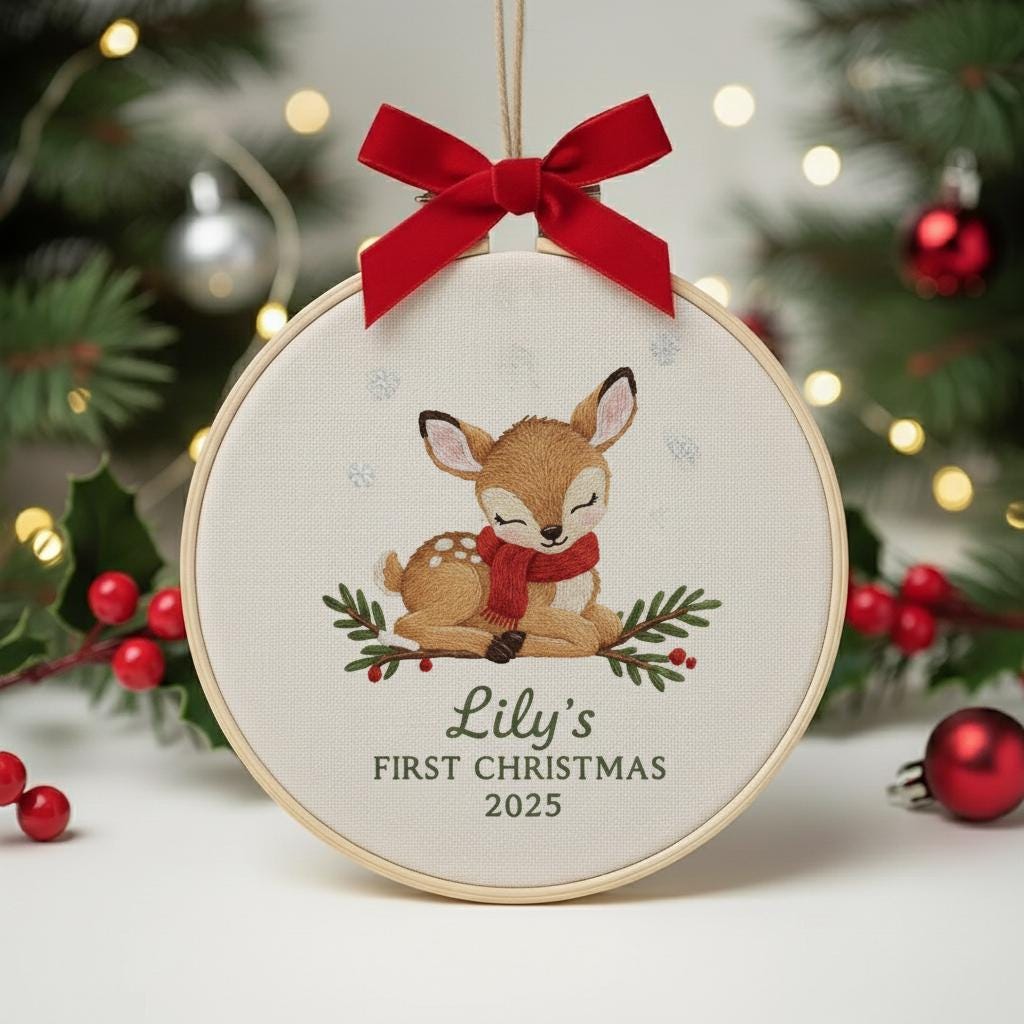 Personalized Baby's First Christmas Embroidered Ornament, Custom Name Keepsake