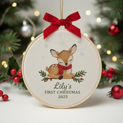 Personalized Baby's First Christmas Embroidered Ornament, Custom Name Keepsake