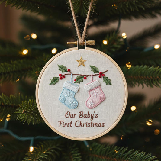 Personalized Baby's First Christmas Hand Embroidered Ornament, Handmade Holiday Decor, Unique Gift for New Baby, Custom Christmas Tree Gift 7