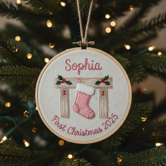 Personalized Baby's First Christmas Hand Embroidered Ornament, Handmade Holiday Decor, Unique Gift for New Baby, Custom Christmas Tree Gift 8