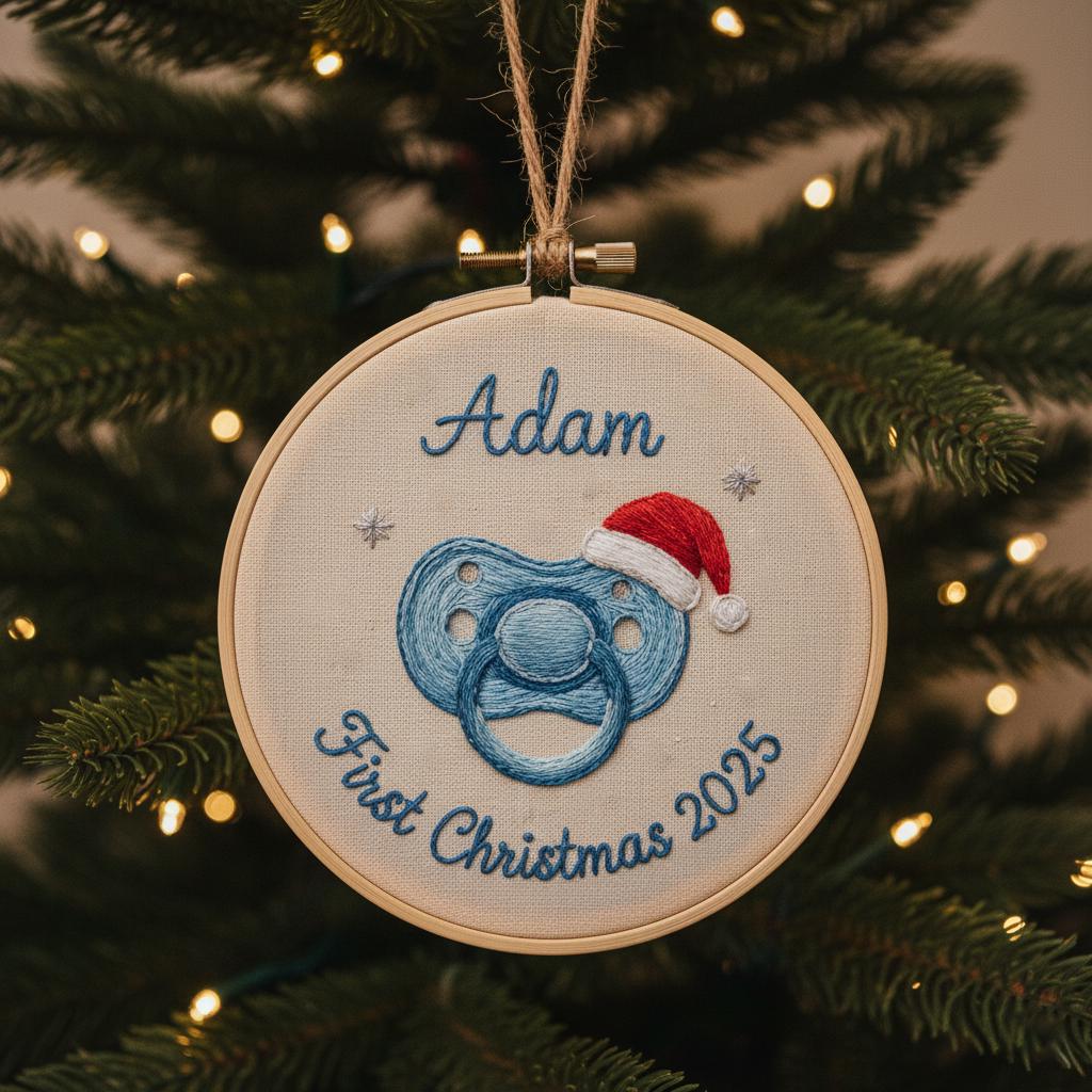 Personalized Baby's First Christmas Train Hand Embroidered Ornament, Handmade Holiday Decor, 2025 Gift for New Baby,Custom Christmas Gift 2